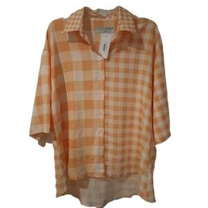 NWT Isabelle Quinn Orange Yellow Gingham Checked Button-up Shirt MSRP $198 Sz 8